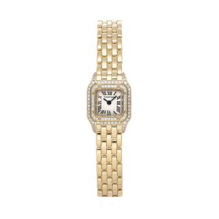 Cartier Panthere Quartz Yellow Gold Diamonds Ladies Bracelet Watch Wf3141b9