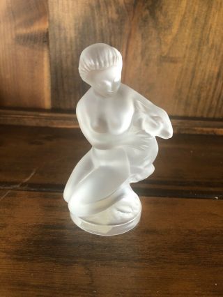 Lalique France Frosted Crystal Nude Woman With Deer Fawn