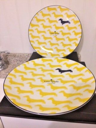 Kate Spade Lenox - Wickford Dachshund Yellow Salad / Accent Plate Set Of 2 Nwt
