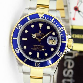 Rolex Submariner Gold & Steel Blue Dial 40mm 16613 Watch Chest