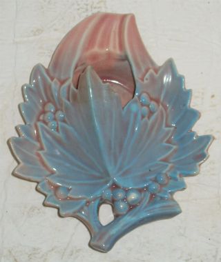 Vintage Mccoy Blue & Pink Leaves Wall Pocket Art Pottery