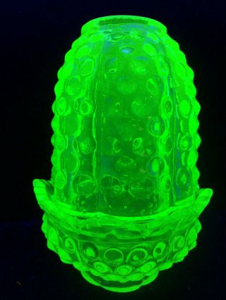 Green Vaseline Glass Hobnail Fairy Lamp Votive Candle Holder Uranium / Tea Light