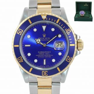 Papers Rolex Submariner 16803 Blue 18k Yellow Gold Two - Tone 16613 40mm Watch