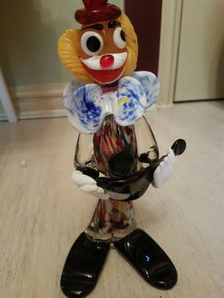 Murano glass clown with guitar,  Vintage Glass 9.  5 Inches 2