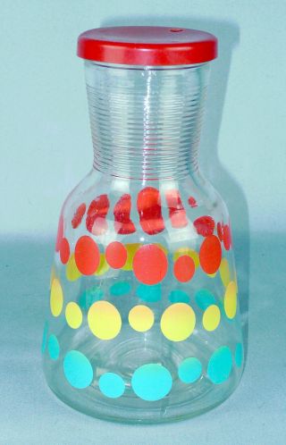 Vintage Hazel Atlas Glass Juice Pitcher Carafe Polka Dots With Lid