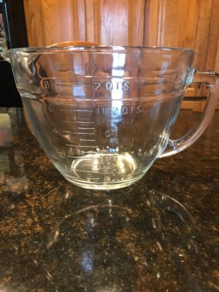 Vintage Fire King Oven Proof 8 Cups 2 Quarts Measuring Clear Glass Batter Bowl
