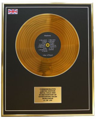 Madonna - Like A Prayer Metal Gold Record Display Commemorative Ltd Edition