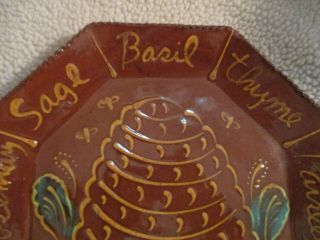 Ned Foltz Pottery Glazed Redware Beehive 8 - sided Spices Plate - 9 