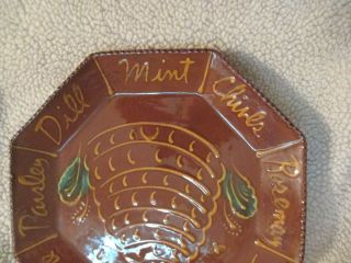 Ned Foltz Pottery Glazed Redware Beehive 8 - sided Spices Plate - 9 