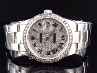 Mens Rolex 36 Mm Datejust Oyster Pave Stainless Steel Diamond Watch 4.  5 Ct
