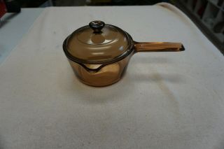 Vintage Pyrex Vision Amber 1 L Glass Saucepan W//spout & Lid Cookware