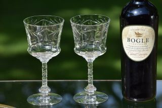 Vintage Etched Optic Crystal Wine Glasses,  Set Of 2,  Tiffin Franciscan,  Mandarin
