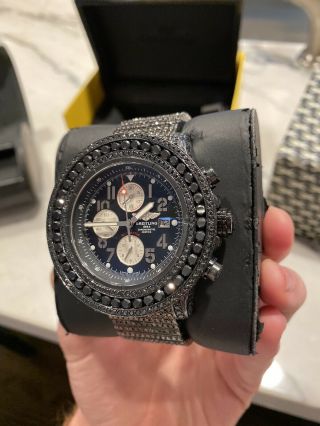 Custom Breitling A13370 Avenger Xl Pvd Steel Black Diamond Watch 42 Ct.