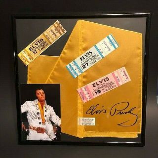 Elvis Presley 3 Concert Tickets & Autograph Signature Scarf Framed W Bonus Photo