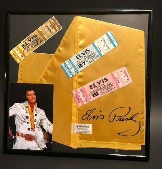 Elvis Presley 3 Concert Tickets & Autograph Signature Scarf Framed w Bonus Photo 2