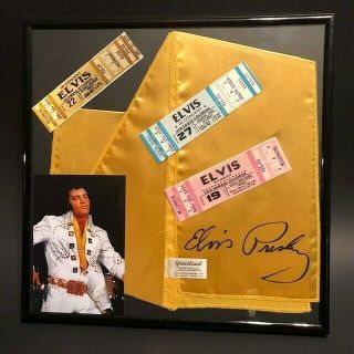 Elvis Presley 3 Concert Tickets & Autograph Signature Scarf Framed w Bonus Photo 3