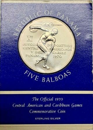 1970 Republic Of Panama 5 Balboas Sterling Silver Commemorative Coin Og Pack