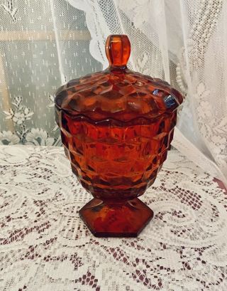 Vintage Fostoria Ruby Red Glass Lidded Candy Dish Compote Pedestal 7 " Tall