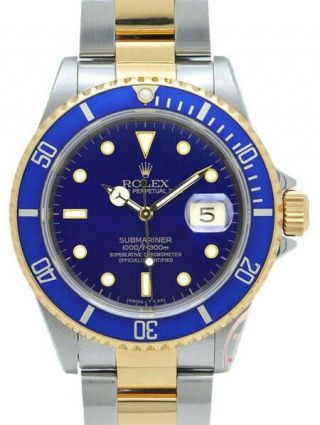 Rolex Submariner 18k Gold & Steel Mens 40mm Automatic Dive Watch A 16613