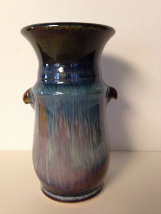 Exquisite Bill Campbell Pottery Double - Handled Vase,  Drip Glaze,  Made In Pa.
