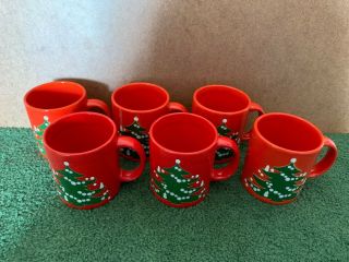 Vintage Waechtersbach Pottery Red Christmas Tree Coffee Mug Set Of 6 Germany