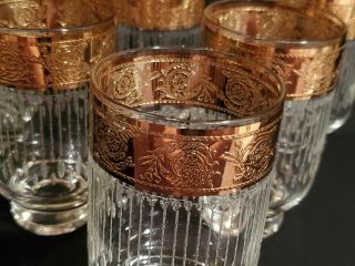 (6) Mid Century Modern CULVER Tyrol Gold Rim 5.  25” Highball Glasses - EXC 2