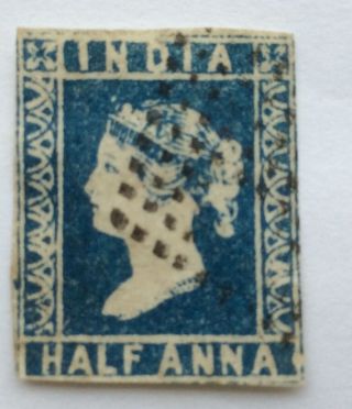 1854 India Sg6 Die Ii Half Anna Blue Stamp Cancelled