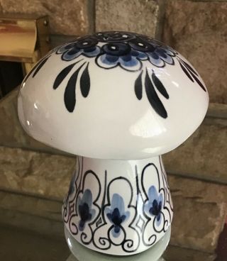 Arnel’s Vintage Blue And White Ceramic Hand Painted Mushroom Cheese Shaker