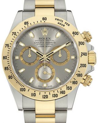 Rolex Daytona Chronograph 18k Yellow Gold & Steel Gray Dial Mens Watch 116523