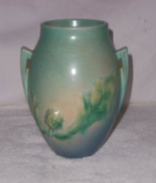 Vintage 1930s Roseville Pottery Thornapple 2 - Handle Vase 810 - 6 Blue Evc