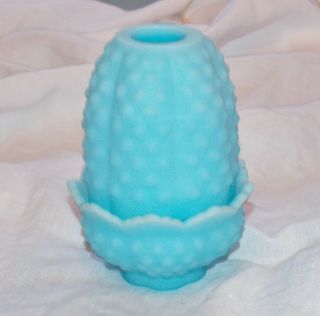 Fenton Art Glass Blue Satin Fairy Lamp Hobnail