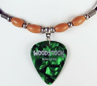 Woodstock Green Pearloid Peace Logo Guitar Pick Necklace