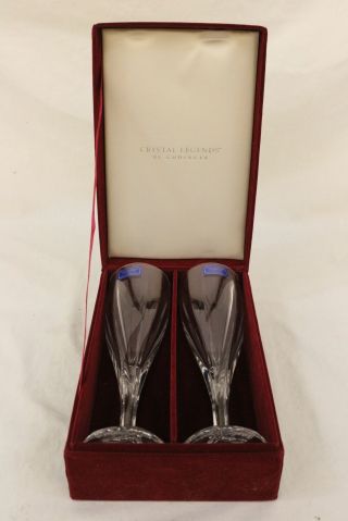 Set Of Crystal Legends Champagne Flutes In Storage Case By Godinger