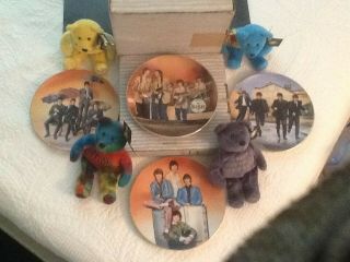 Beatles Collectable Plates And Beanie Bears Lot; John,  Paul,  George,  And Ringo