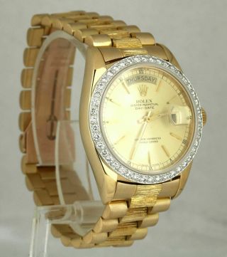 Rolex Day - Date President 36mm 18078 Bark 18K Gold Diamond Bezel Watch 18038 2