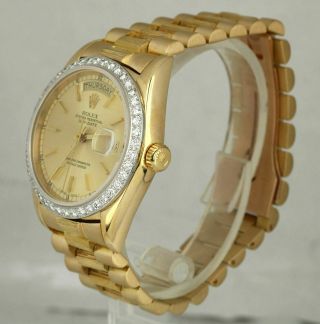 Rolex Day - Date President 36mm 18078 Bark 18K Gold Diamond Bezel Watch 18038 3