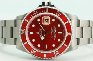 Rolex Men ' s Watch 40mm Submariner 16610 Stainless Steel Red Dial & Insert 3