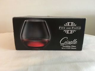 Nib - 4 Fitz Floyd Giselle Clear Stemless Cocktail Wine Glasses Lightweight