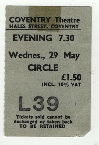 Deep Purple Uk Tour Ticket Coventry 1974