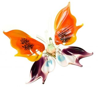 Glass Butterfly Figurine Red Blown Murano Style Hung Hand Made Ornament