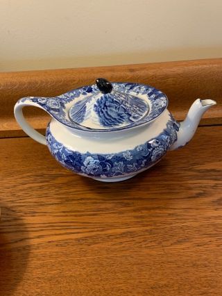Enoch Woods & Sons England English Scenery Blue Teapot Vintage Transfer Ware