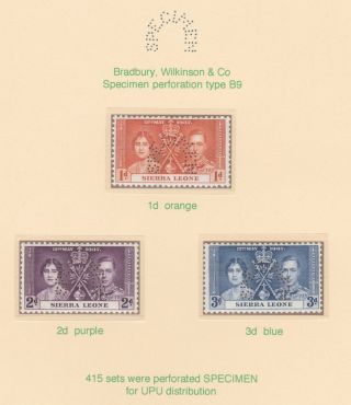 547 Sierra Leone 1937 Coronation Set Perforated Specimen About 420 Produced