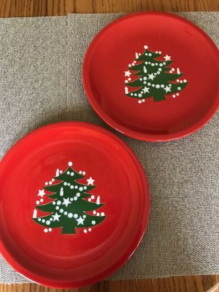 Euc Vintage Set Of 2 Waechtersbach Red Christmas Tree 10” Dinner Plates - Germany