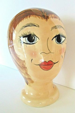 Vintage Ceramic Mannequin Head Signed " Ann " Hat Or Wig Stand 9 1/2 " Tall