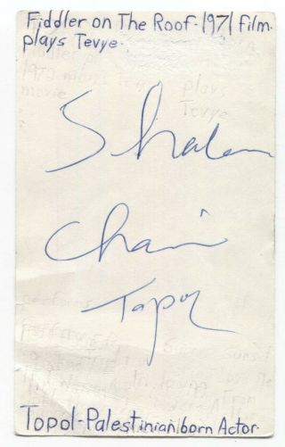 Chaim Topol Signed 3x5 Index Card Autographed Signature Actor James Bond 007