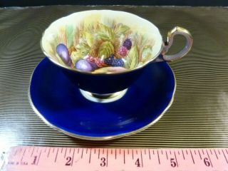 Aynsley Royal Cobalt Blue Gold Orchard Fruit Signed D Jones Tea Cup Saucer Set