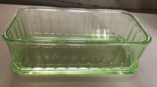 Vintage Vaseline Green Depression Glass Refrigerator Dish Storage Box Ribbed