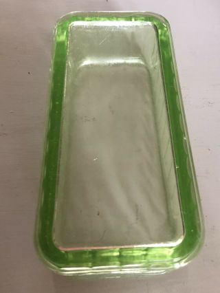 Vintage Vaseline Green Depression Glass Refrigerator Dish Storage Box Ribbed 3