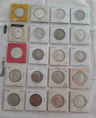 20 Franklin Half Dollars,  Years: 1956 - 1963,  $10 Face Value,  90 Silver