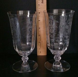 Heisey Etched Crystal Orchid Ice Tea Tumbler Glass Low Stem Set Of 2 1940 